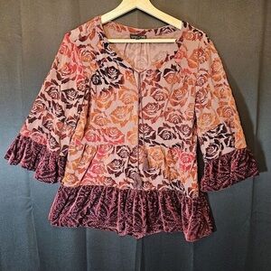 RXB Floral Bell Sleeve Blouse - Pink and Orange